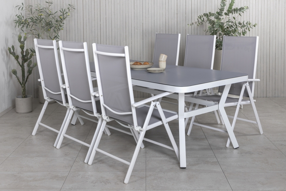Virya buiteneetset met 6 Break stoelen - Grijs/Wit