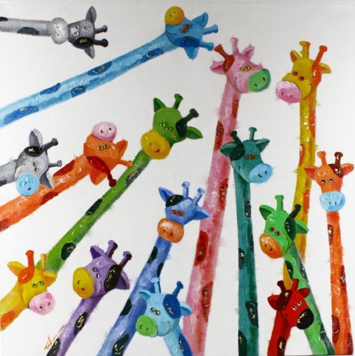 Tavla oljem�lning giraffer 90x90 cm multicolor