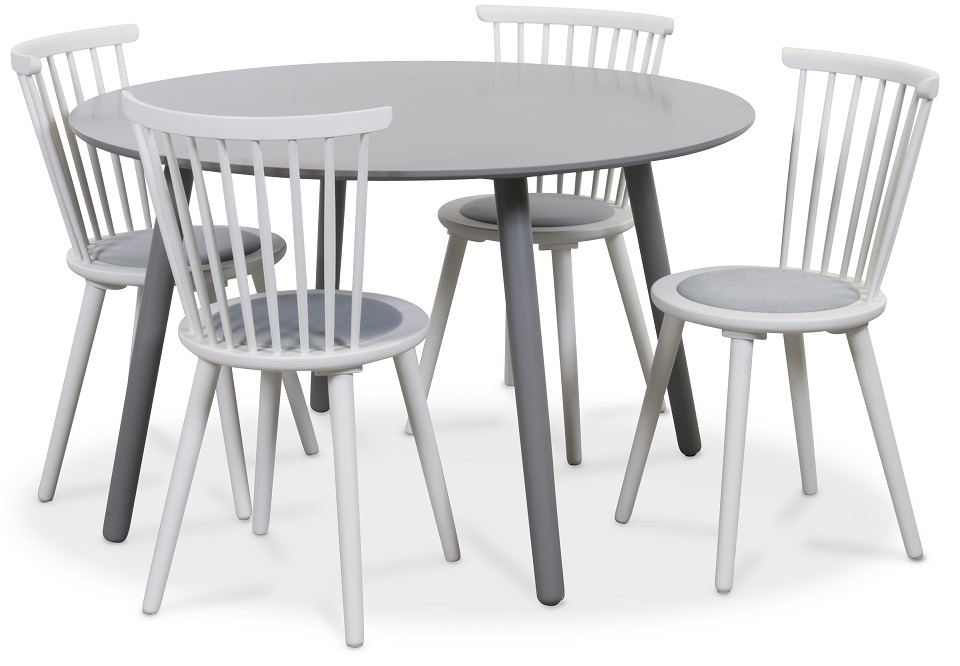 Rosvik matgrupp grått runt bord med 4 st Castor Pinnstolar - Grå / Vit Rosvik matgrupp grått runt bord med 4 st Castor Pinnstolar - Grå / Vit