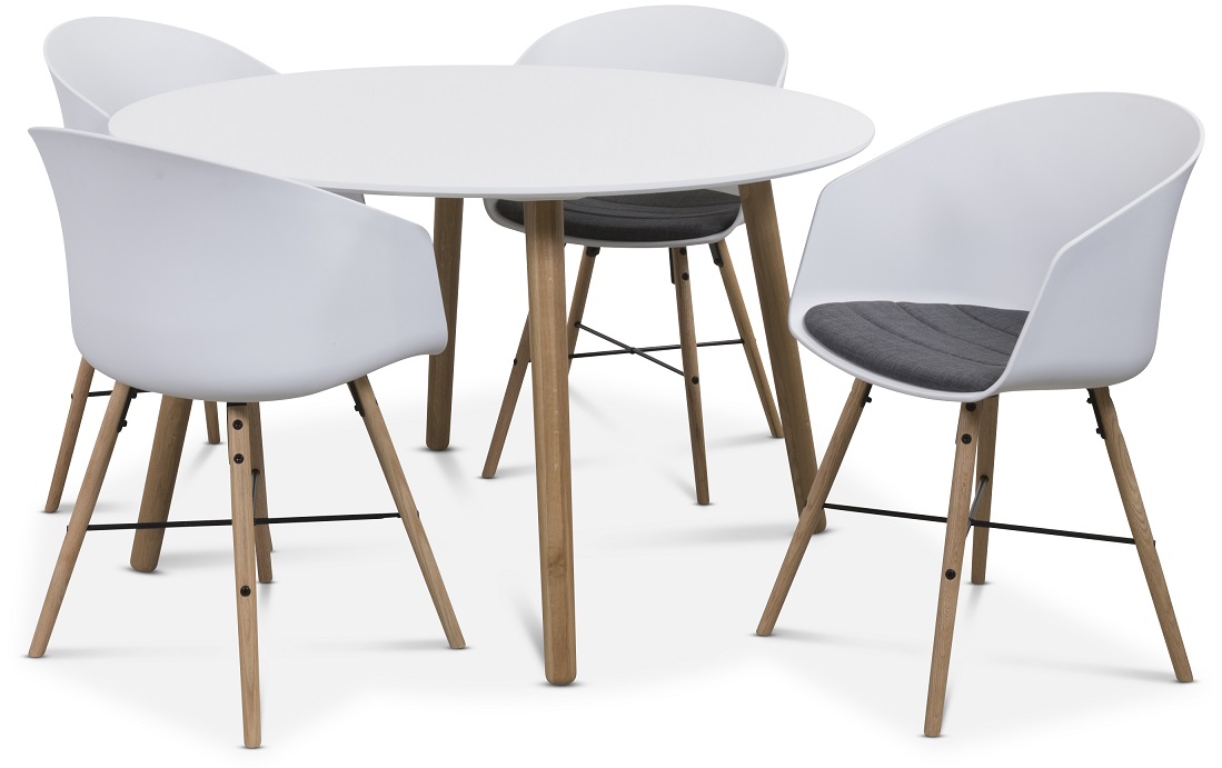 Rosvik matgrupp Runt bord vit/ek med 4 st Moon stolar Rosvik matgrupp Runt bord vit/ek med 4 st Moon stolar
