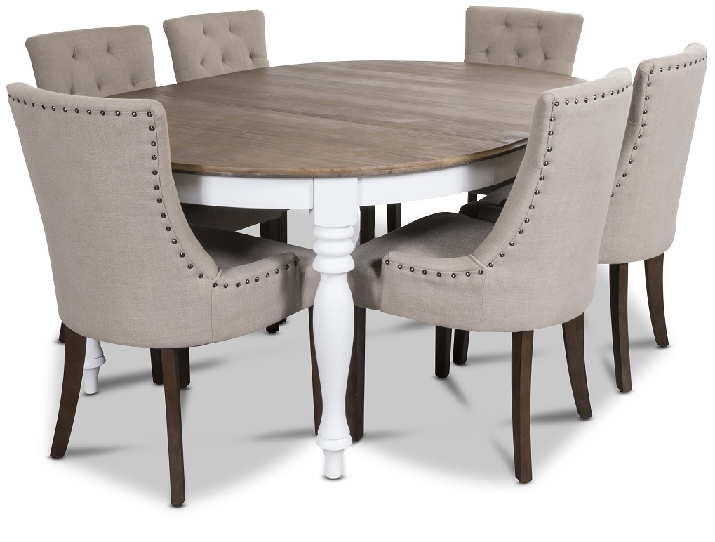 Victoria eethoek inclusief 6 Tuva eetkamerstoelen in beige stof