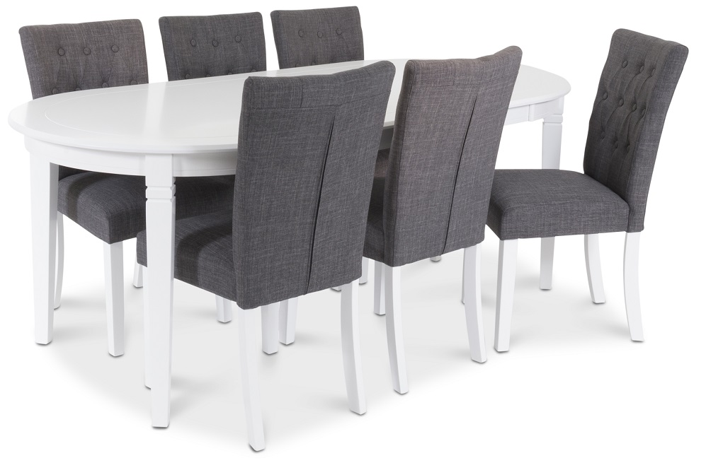 Sandhamn Food-groep; Ovale tafel met 6 Crocket stoelen in Grijze stof