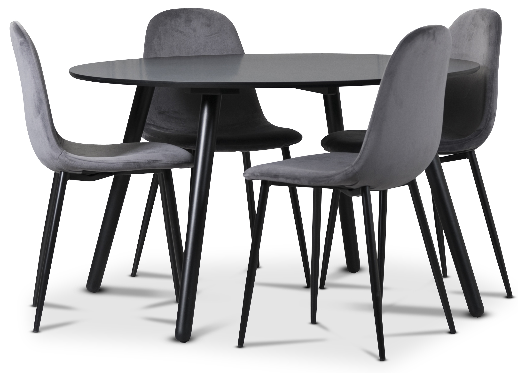 Rosvik eetgroep, eettafel met 4 Carisma fluwelen stoelen - Grijs/Zwart Rosvik eetgroep, eettafel met 4 Carisma fluwelen stoelen - Grijs/Zwart