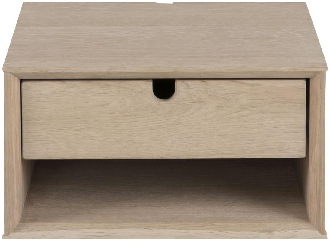 Century nachtkastje aan de muur in wit gepigmenteerd eiken