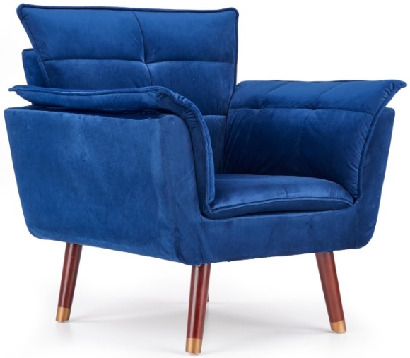 Rosie fauteuil - Blauw (Fluwelen) Walnoot/Messing