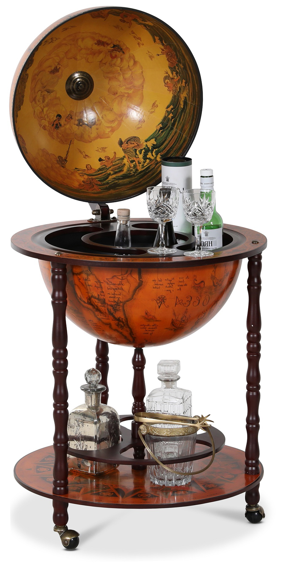 Barglobe - Da Vinci - Wereldbol die bar was + Meubelpoten