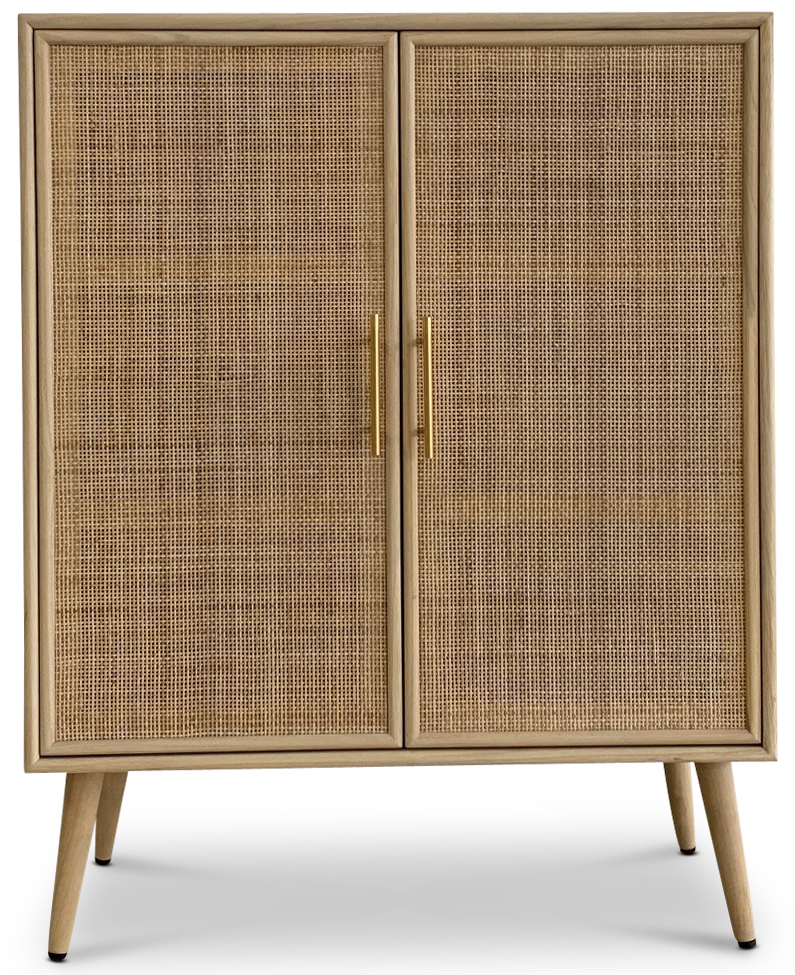Kast van hout en natuurlijke materialen / rotan - React + Meubelpoten