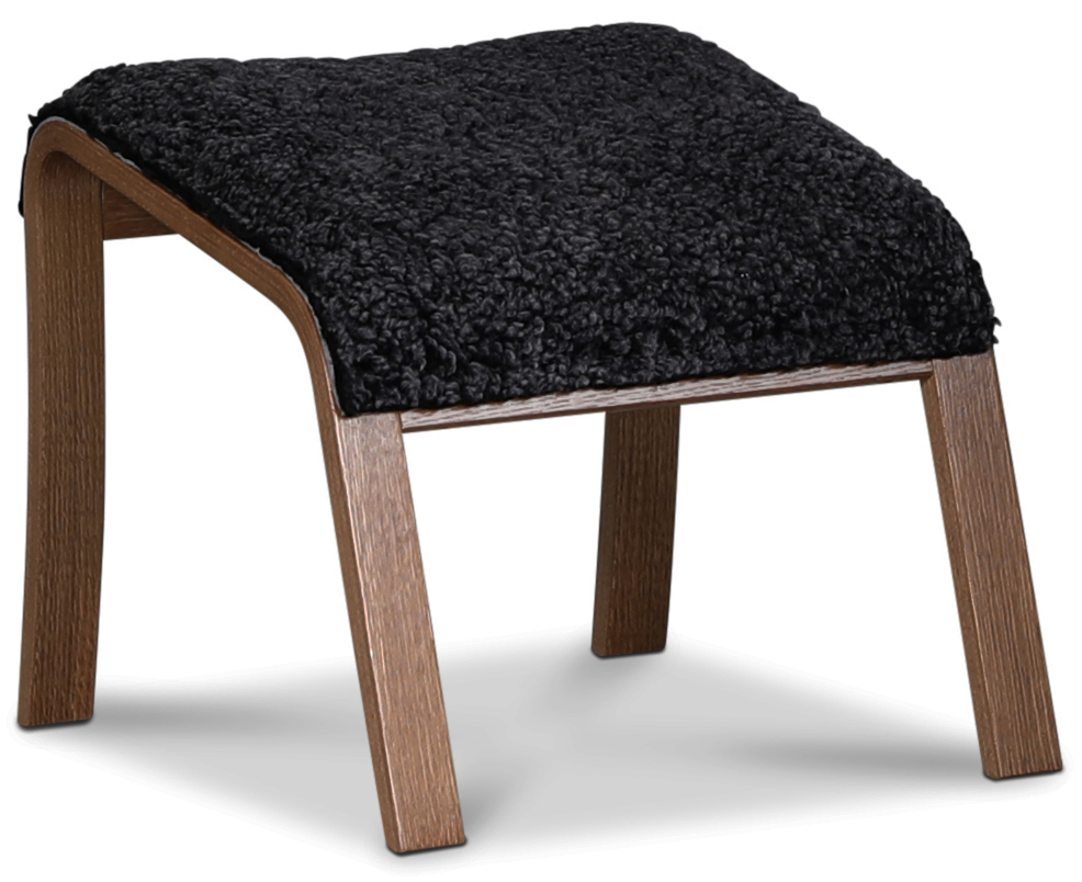 Lammet / Fushion fotpall i f�rskinn scandinavian dark grey - Brunbetsad ek