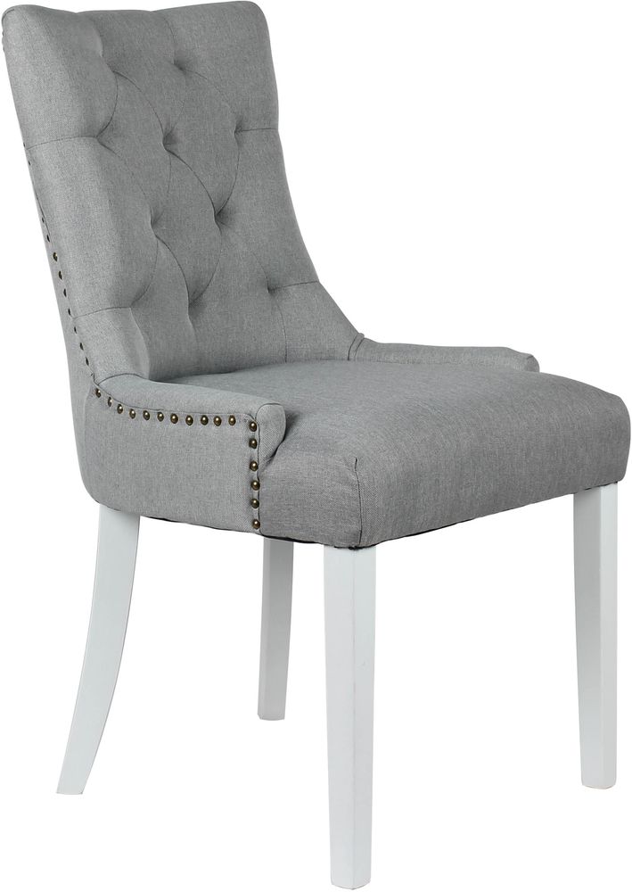 Tuva stoel in grijze stof met witte poten + Meubelpoten