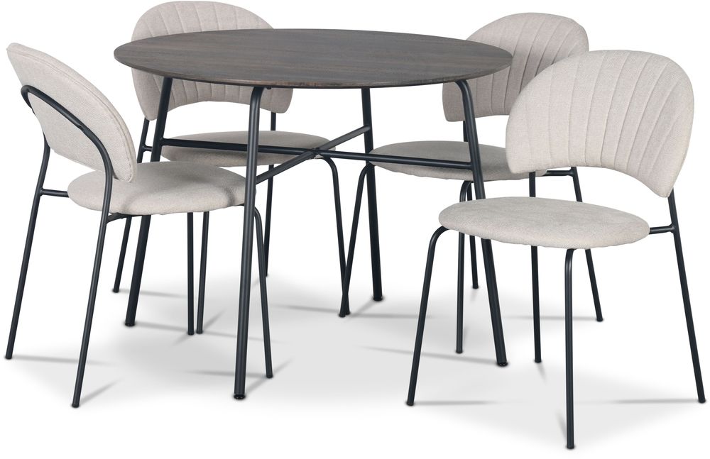 Tofta matgrupp Ø100 cm bord i mörkt trä + 4 st Hogrän beige stolar Tofta matgrupp Ø100 cm bord i mörkt trä + 4 st Hogrän beige stolar