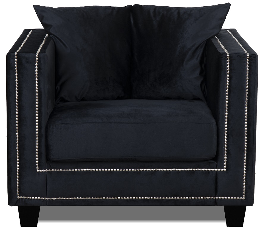 Temple fauteuil met studs - Zwart (fluweel)