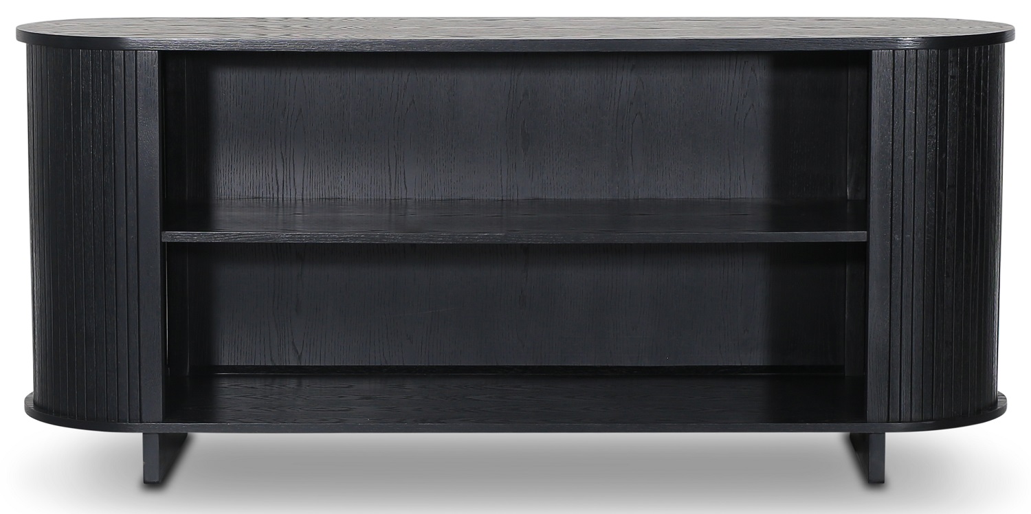 Nova låg bokhylla i svartbetsad ek med trälameller + Rengöring för möbler Nova låg bokhylla i svartbetsad ek med trälameller + Rengöring för möbler