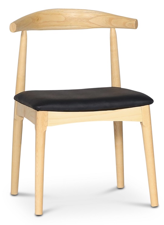 Middelste stoel met houten frame en zwarte zitting + Meubelpoten