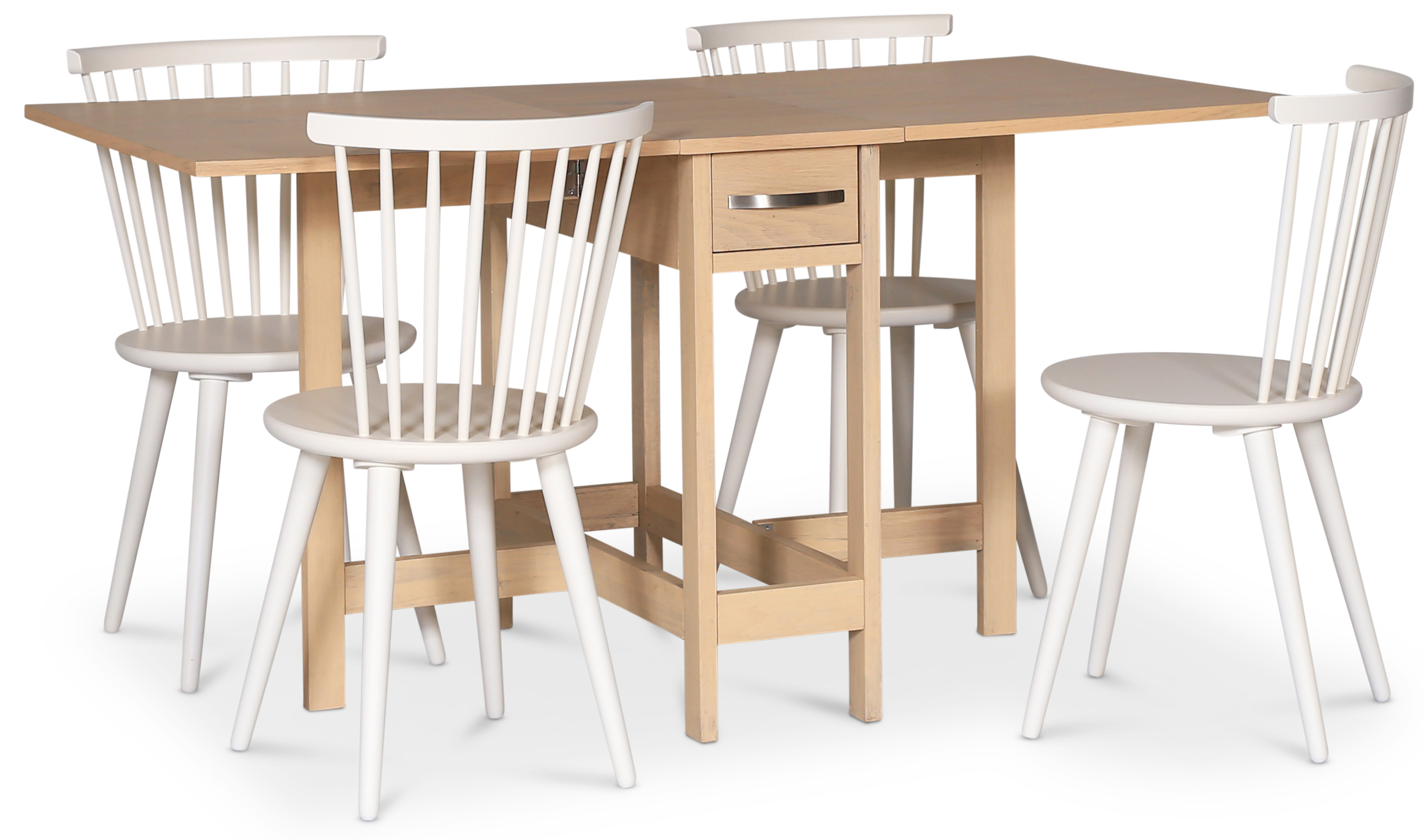 F�r� matgrupp; F�r� klaffbord i Whitewash med 4 st vita Castor pinnstolar