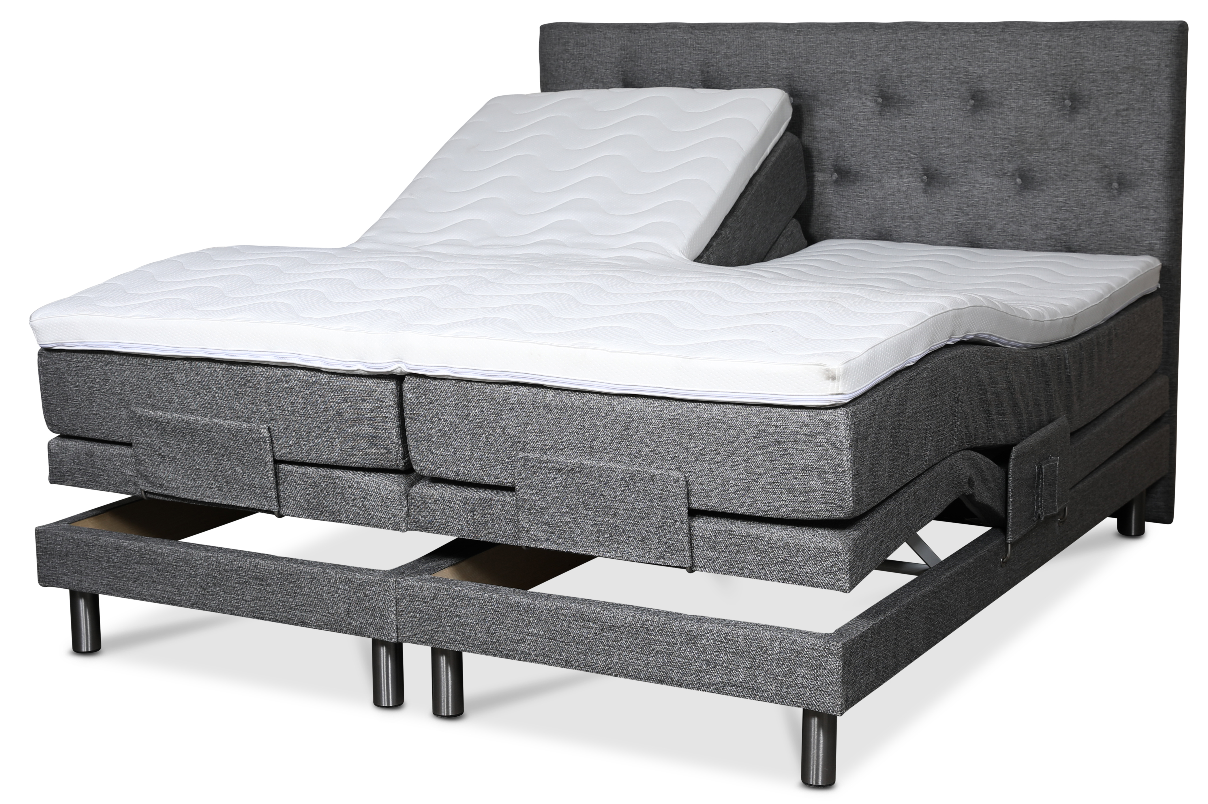 Klara compleet verstelbaar tweepersoonsbed met hoofdeinde 7-zone Pocket - Grijs
