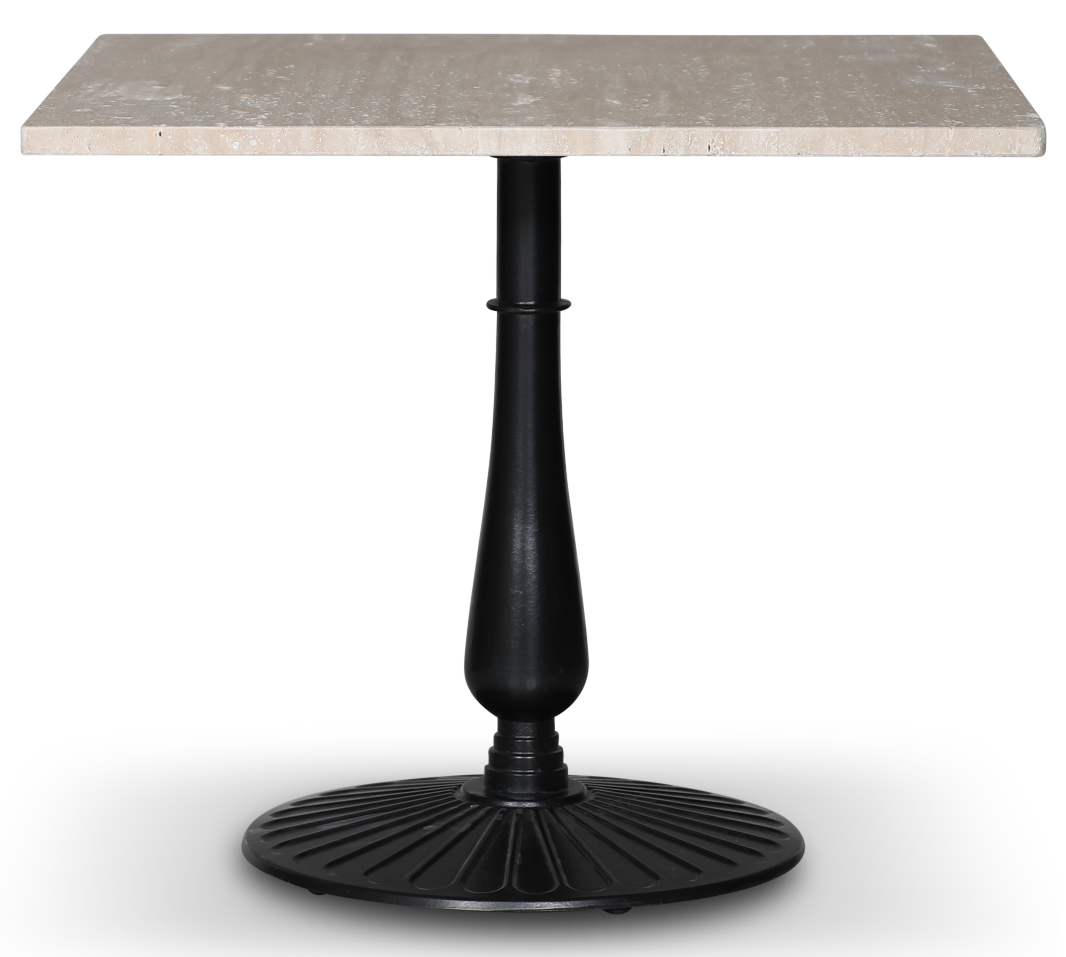 Flair eettafel 90x90 cm - Black Mystery E100 voet / Travertin steen