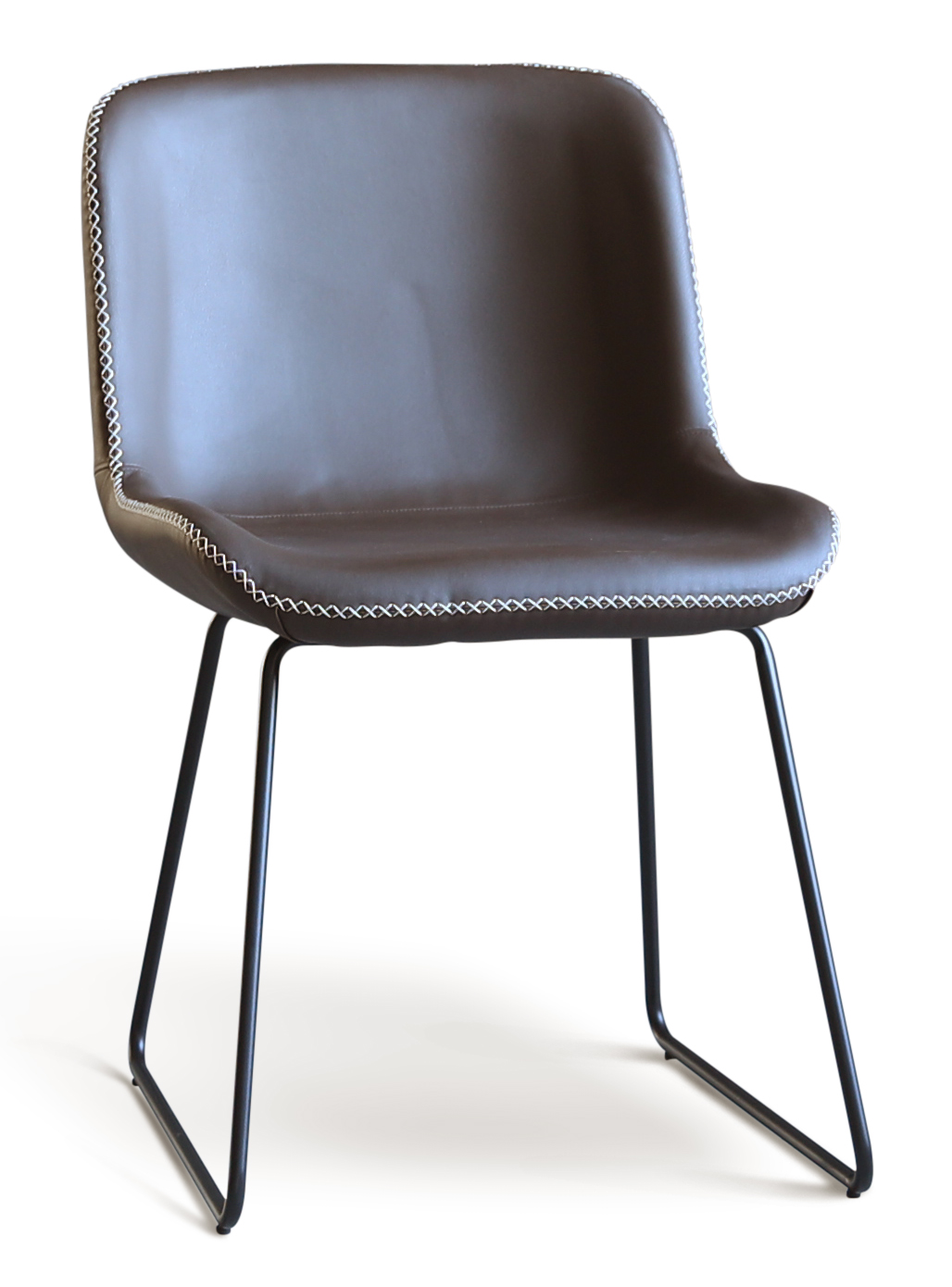 Texas stoel in bruin PU met lichte contraststiksels