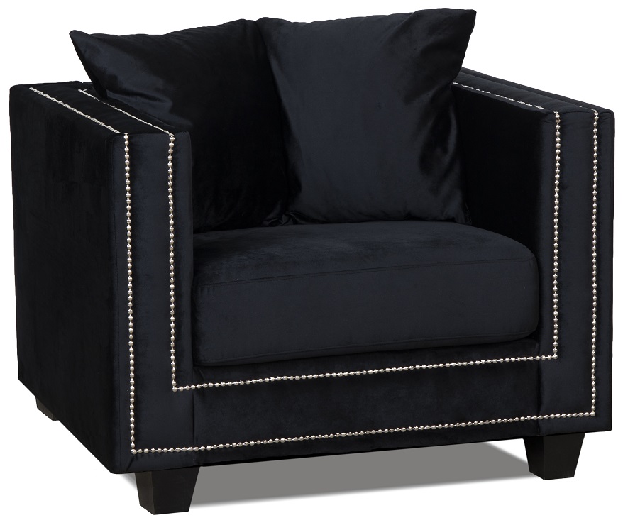 Temple fauteuil met klinknagels - Zwart fluweel