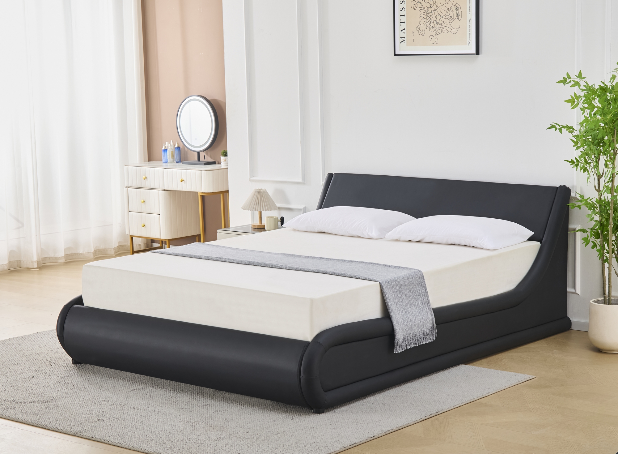 S�ngram med f�rvaring - 160 x 200 cm - Svart konstl�der