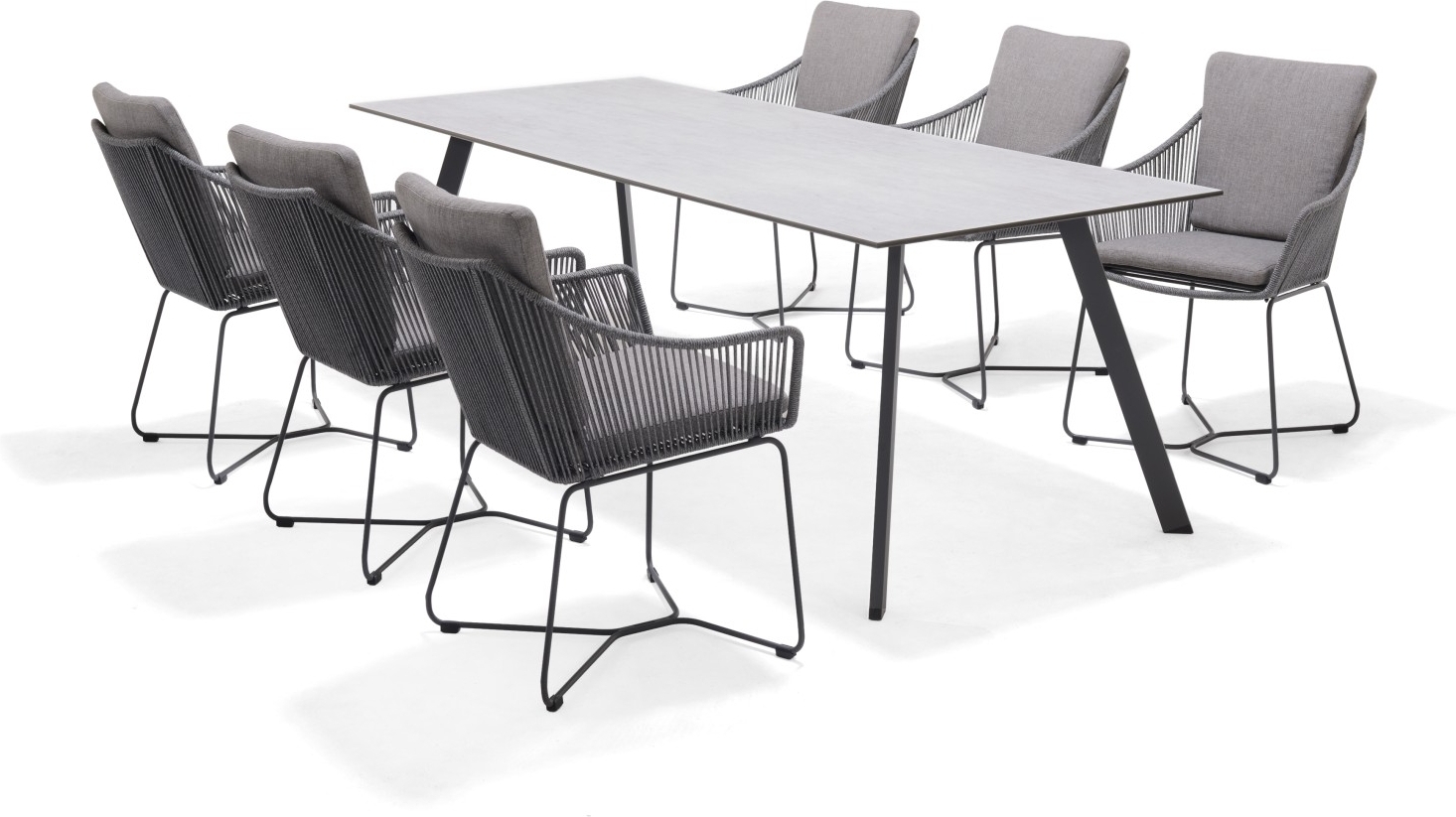 Lifestyle Garden Opal utegrupp med 220 cm långt matbord och 6 st matstolar - Grå / Rep Lifestyle Garden Opal utegrupp med 220 cm långt matbord och 6 st matstolar - Grå / Rep