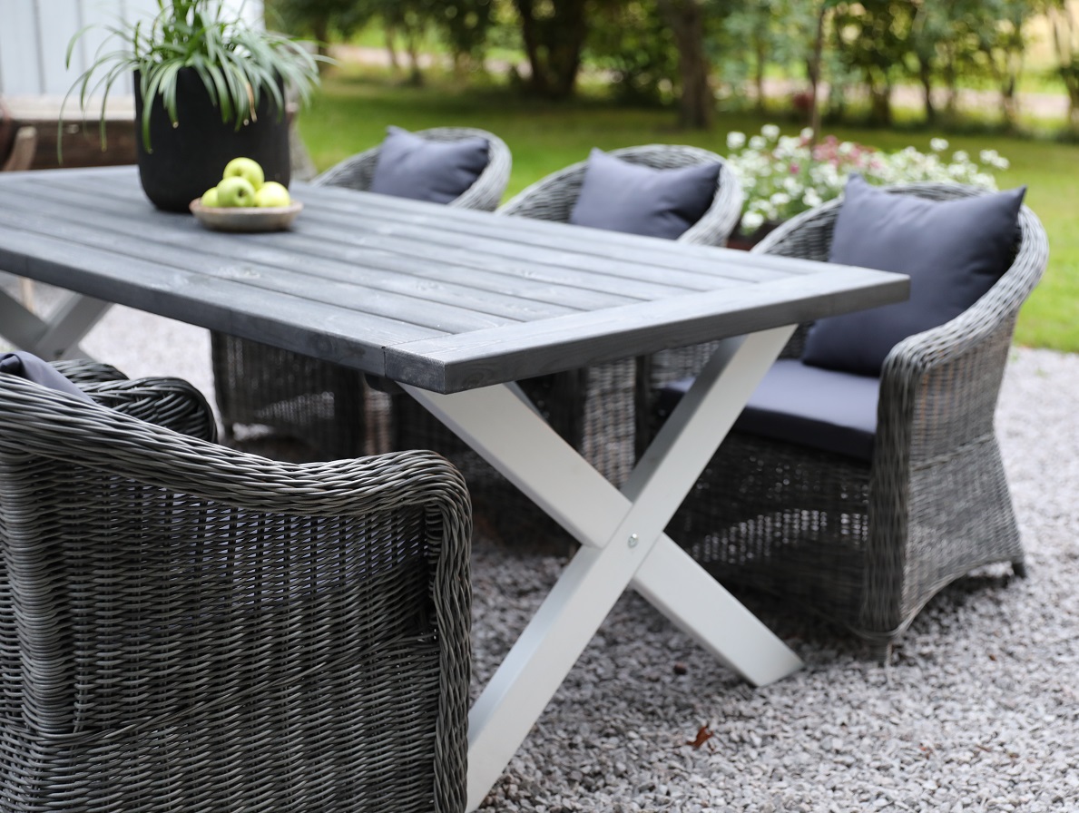 Utebord 220x100 cm Vit/gr� - Oxford + Reng�ring f�r m�bler