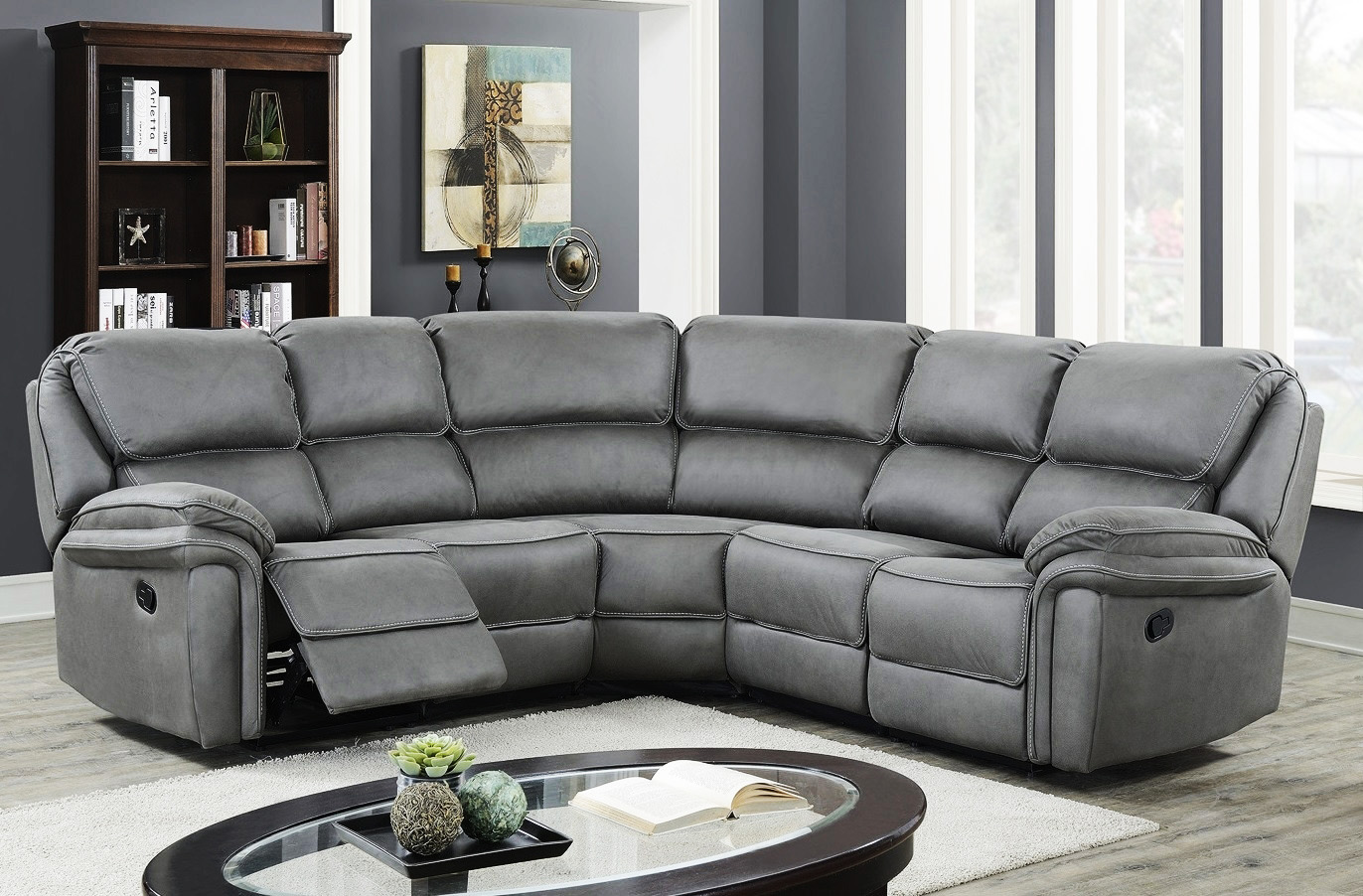 Reclinersoffa - Hörnsoffa i grått microfiber + Textilvård för möbler Reclinersoffa - Hörnsoffa i grått microfiber + Textilvård för möbler