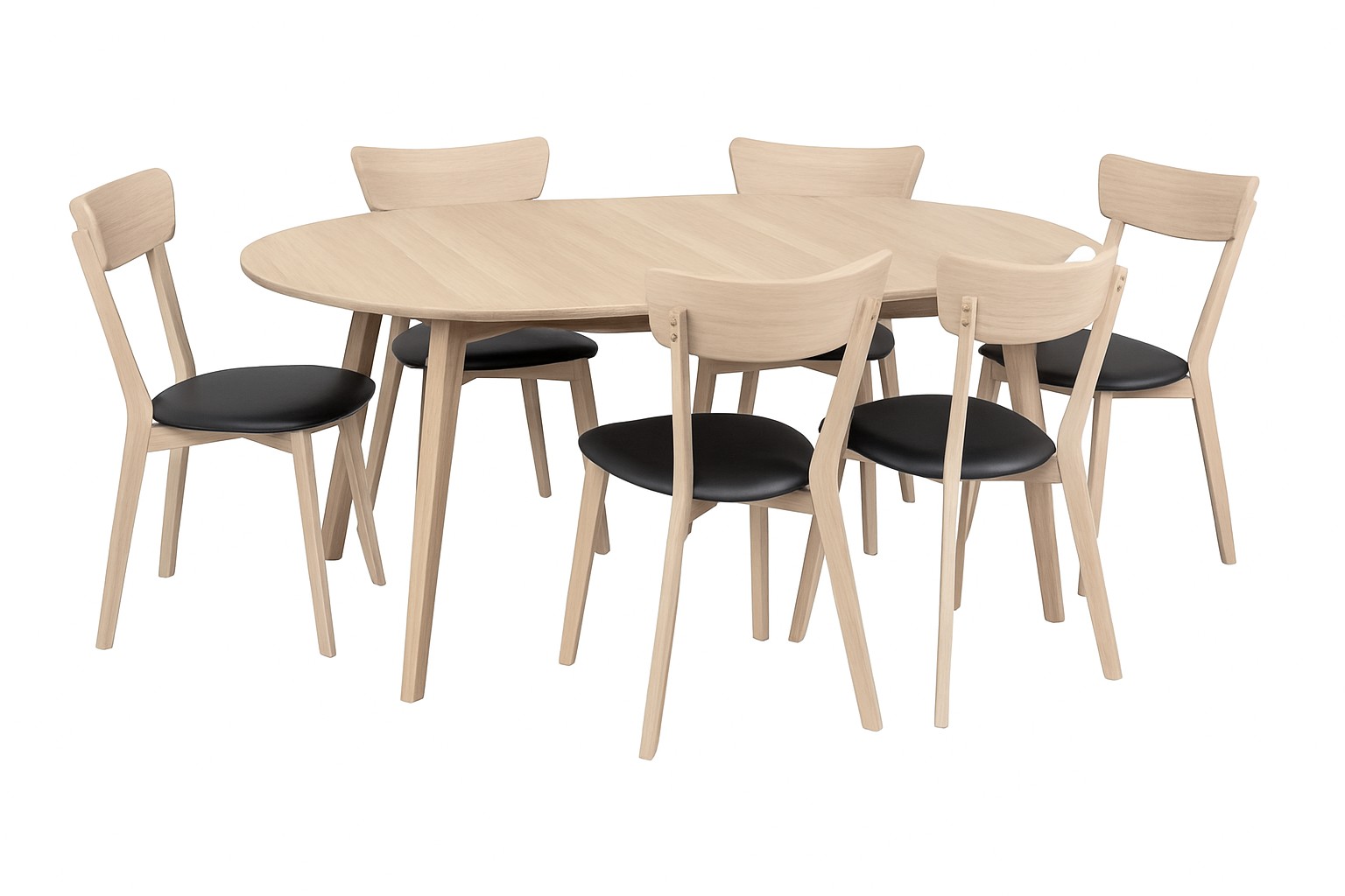 Matgrupp Genova matbord 110-160 cm inkl 6 st Amino stolar - Vitpigmenterad/svart ecol�der + 4.00 x M�beltassar