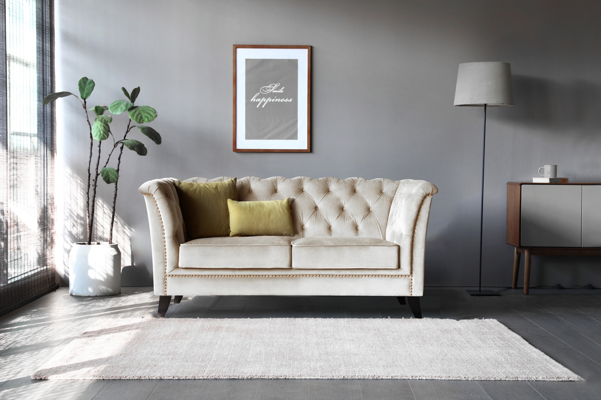 Soffa 2-sits chesterfield beige - Milton