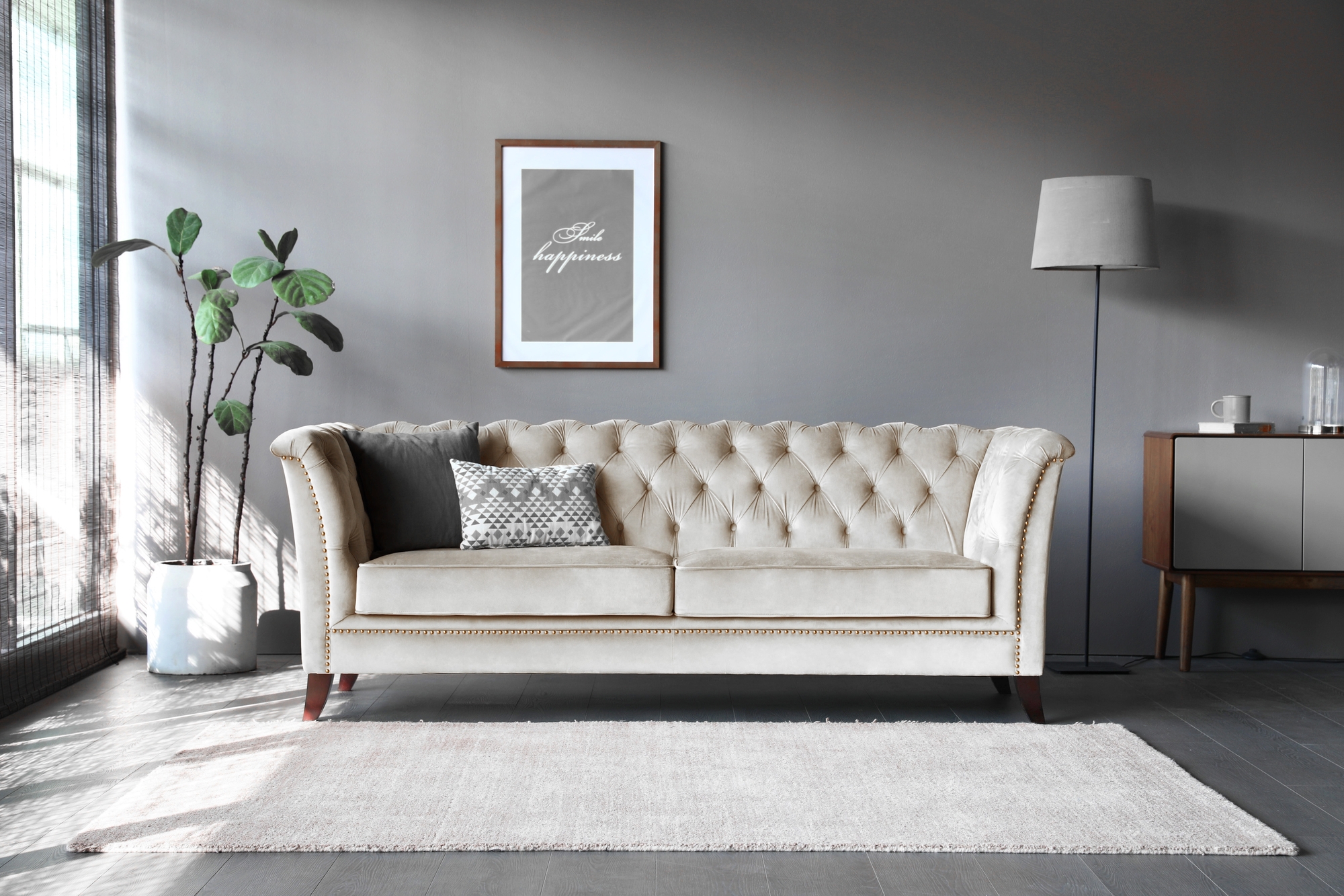 Soffa 3-sits Chesterfield beige - Milton Soffa 3-sits Chesterfield beige - Milton