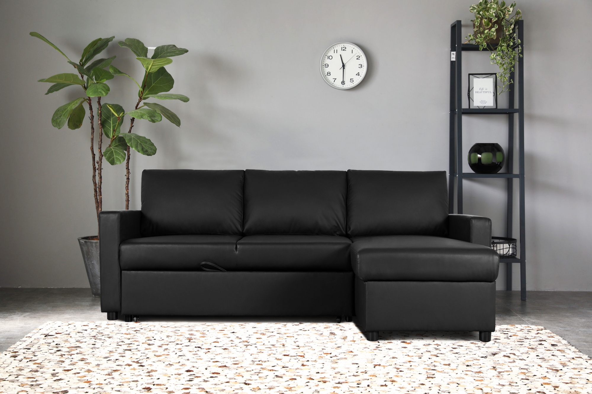 B�ddsoffa 218 cm PU-l�der svart - Dream + Reng�ring f�r m�bler