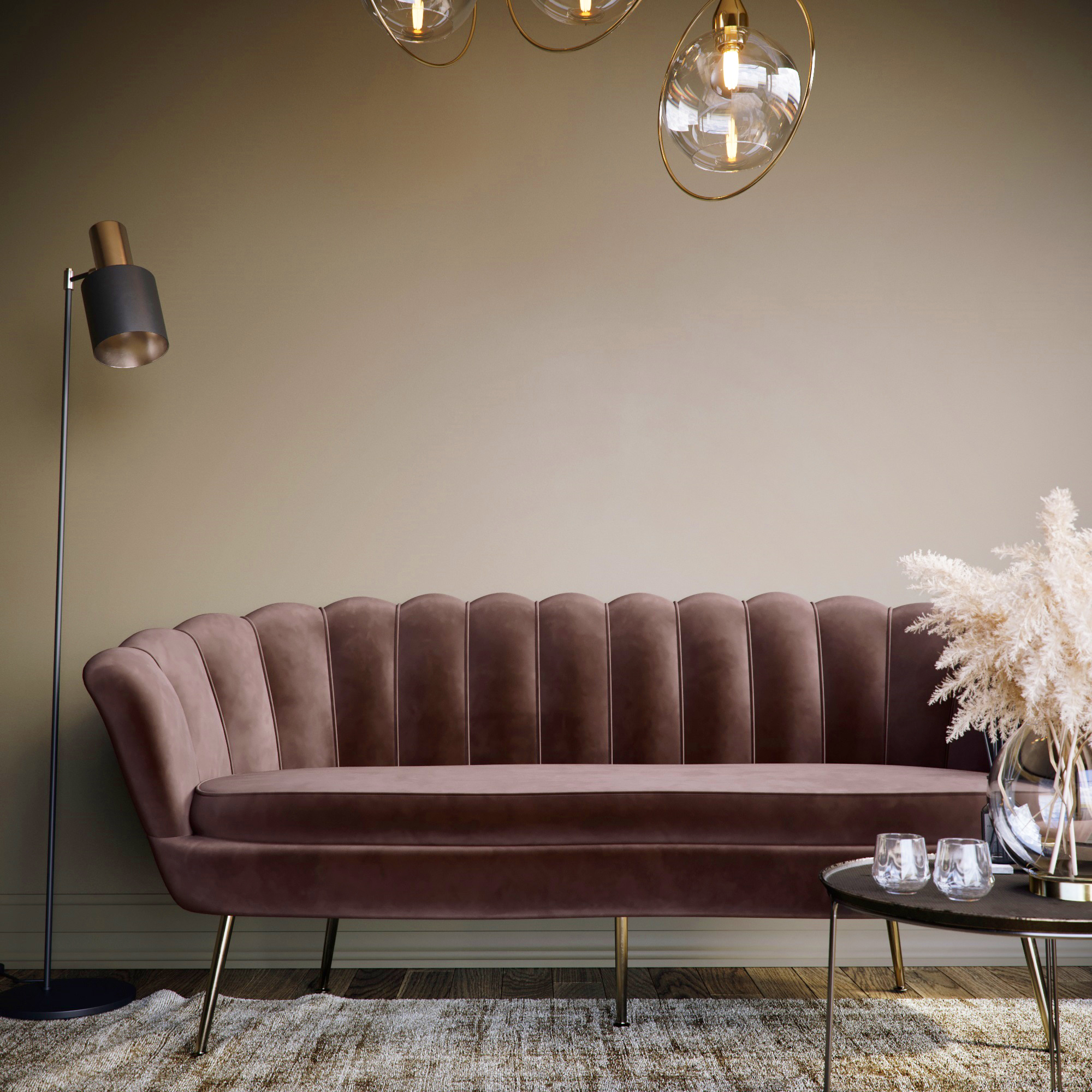 Kingsley soffa 3-sits i brun sammet