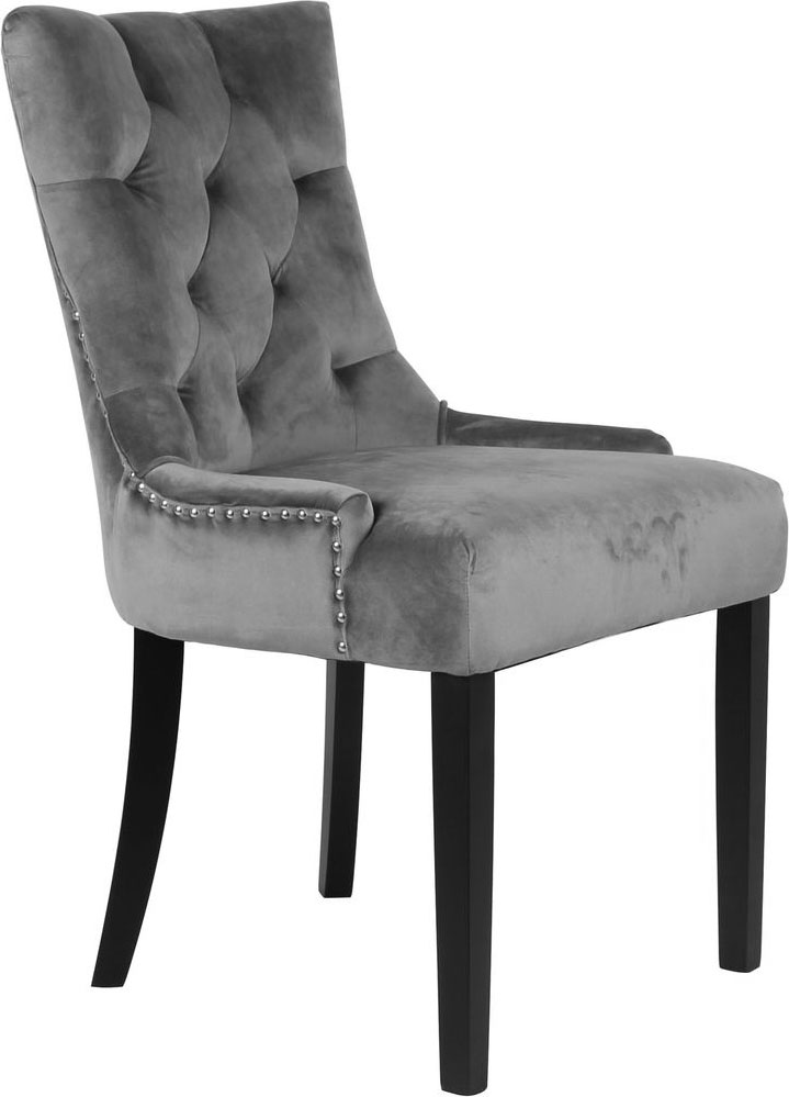 Matstol i gr sammet med svarta ben