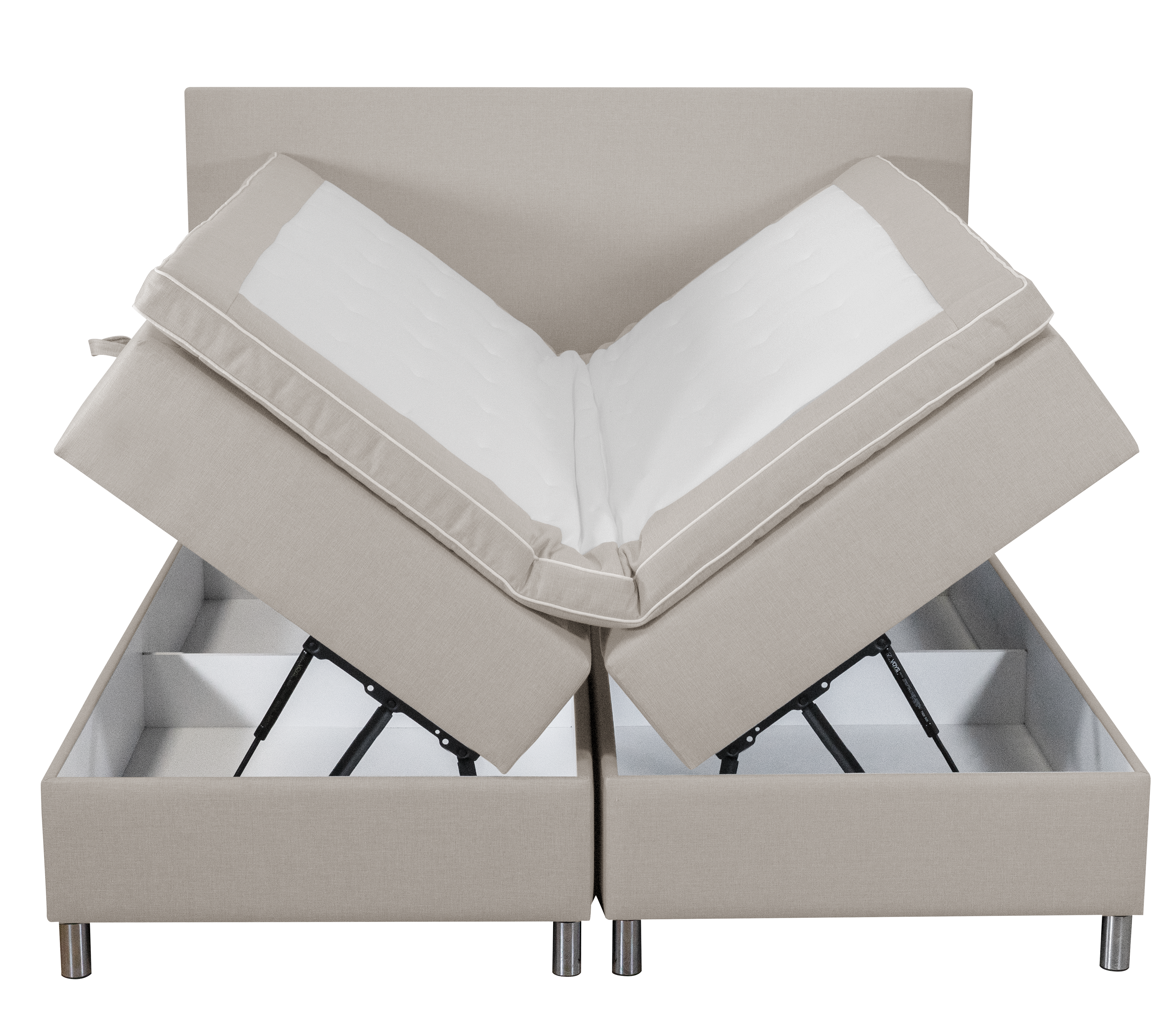 S�ng med f�rvaring beige boxbed 180x200 cm