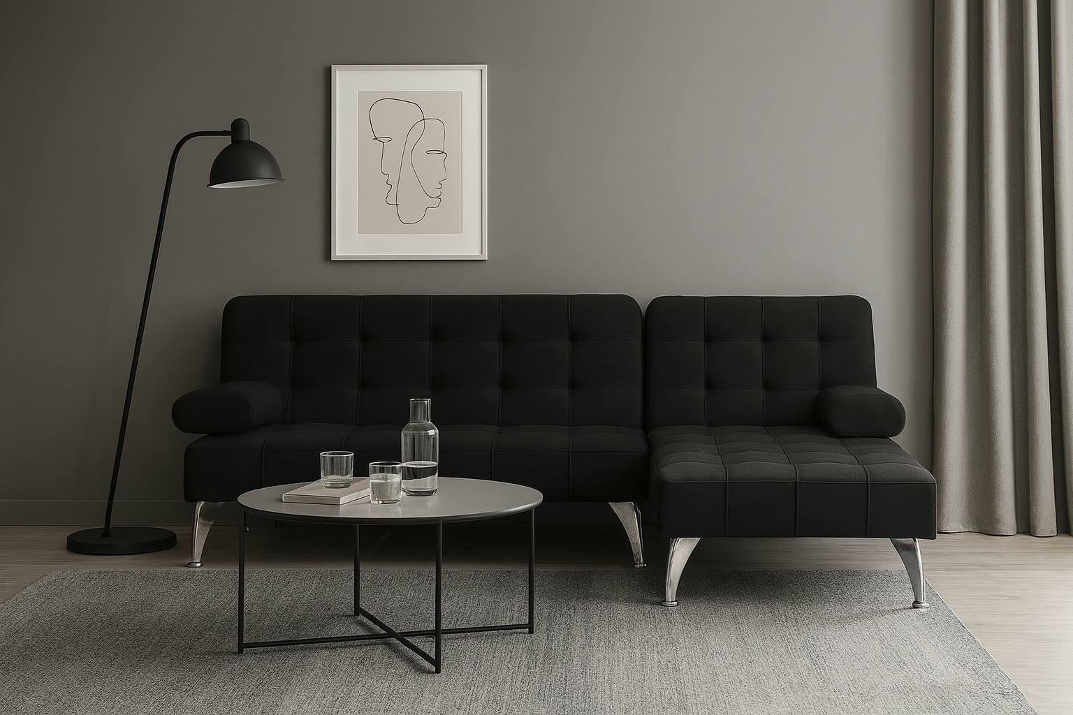 Divansoffa med b�ddfunktion svart sammet - Neptun