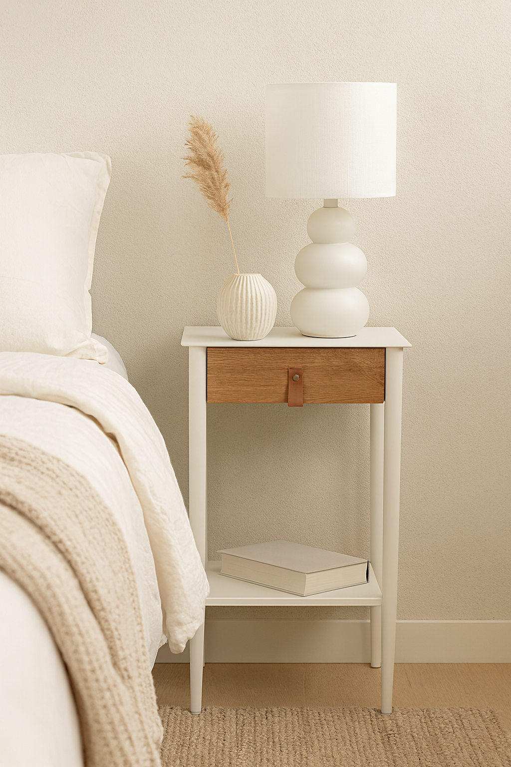 Flash s�ngbord - Vit/oljad ek + Textilv�rd f�r m�bler