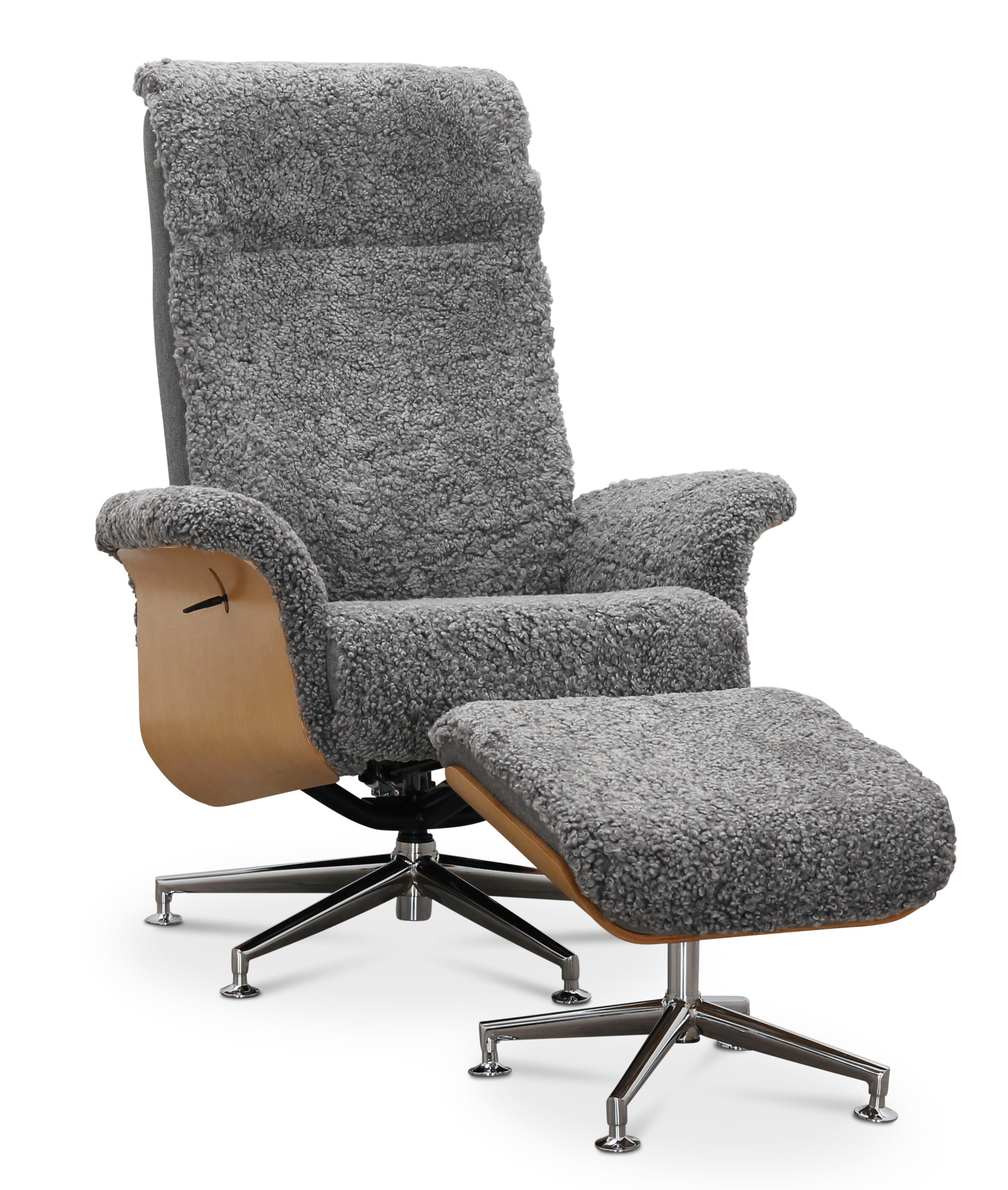 Reclinerfåtölj med fotpall i äkta fårskinn ek/grafitgrå - Ulla Reclinerfåtölj med fotpall i äkta fårskinn ek/grafitgrå - Ulla