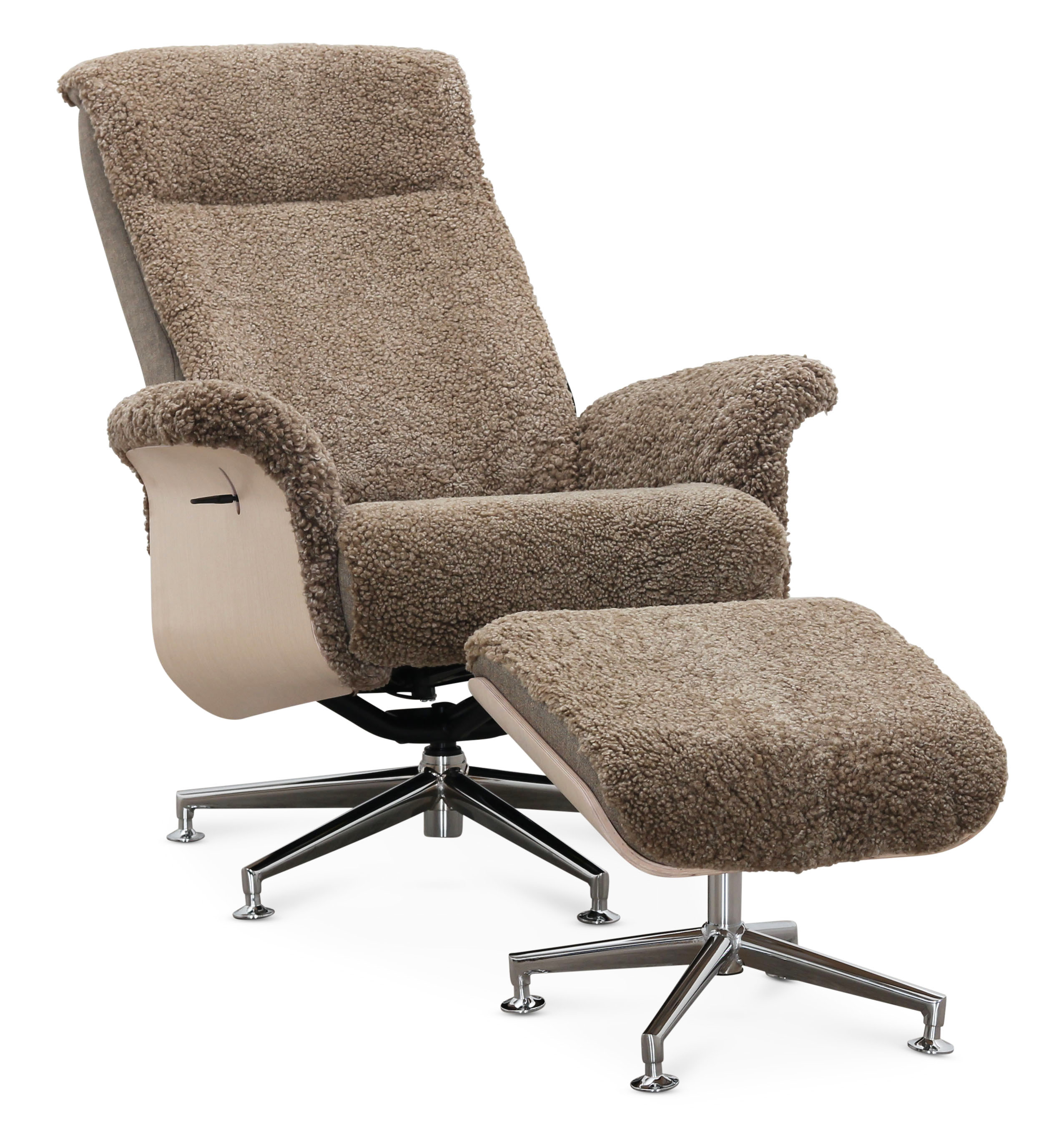 Ftlj i frskinn med fotpall - Ek/mrkbeige frskinn - Ulla + Flckborttagare fr mbler