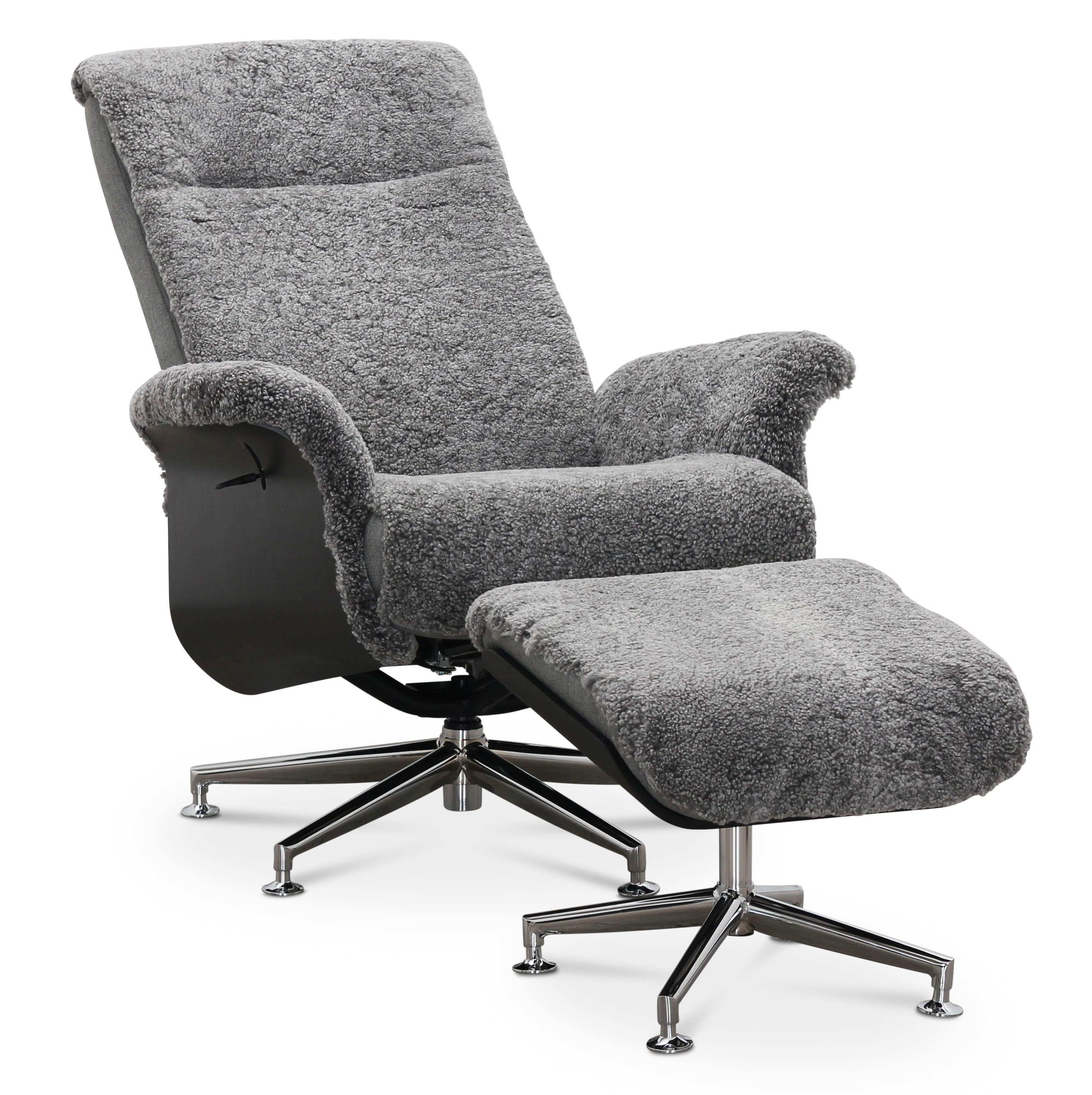 Fåtölj i fårskinn med fotpall - Grå/svart - Ulla + Textilrengöring för möbler Fåtölj i fårskinn med fotpall - Grå/svart - Ulla + Textilrengöring för möbler