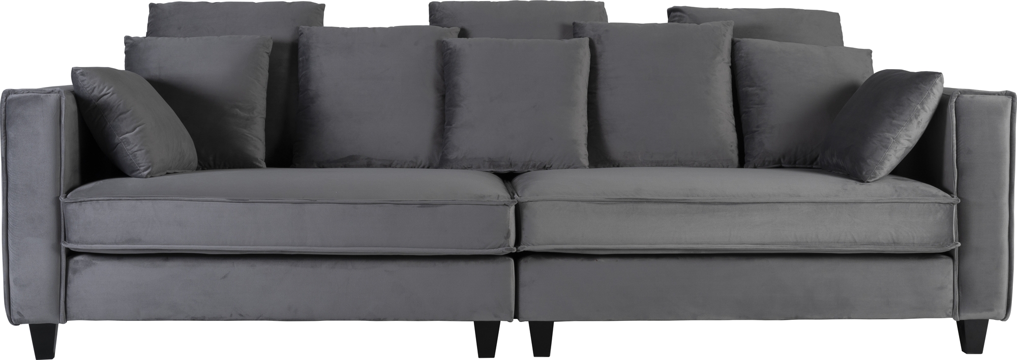 Soffa 250 cm bred m�rkgr� sammet 114 cm djup + Reng�ring f�r m�bler