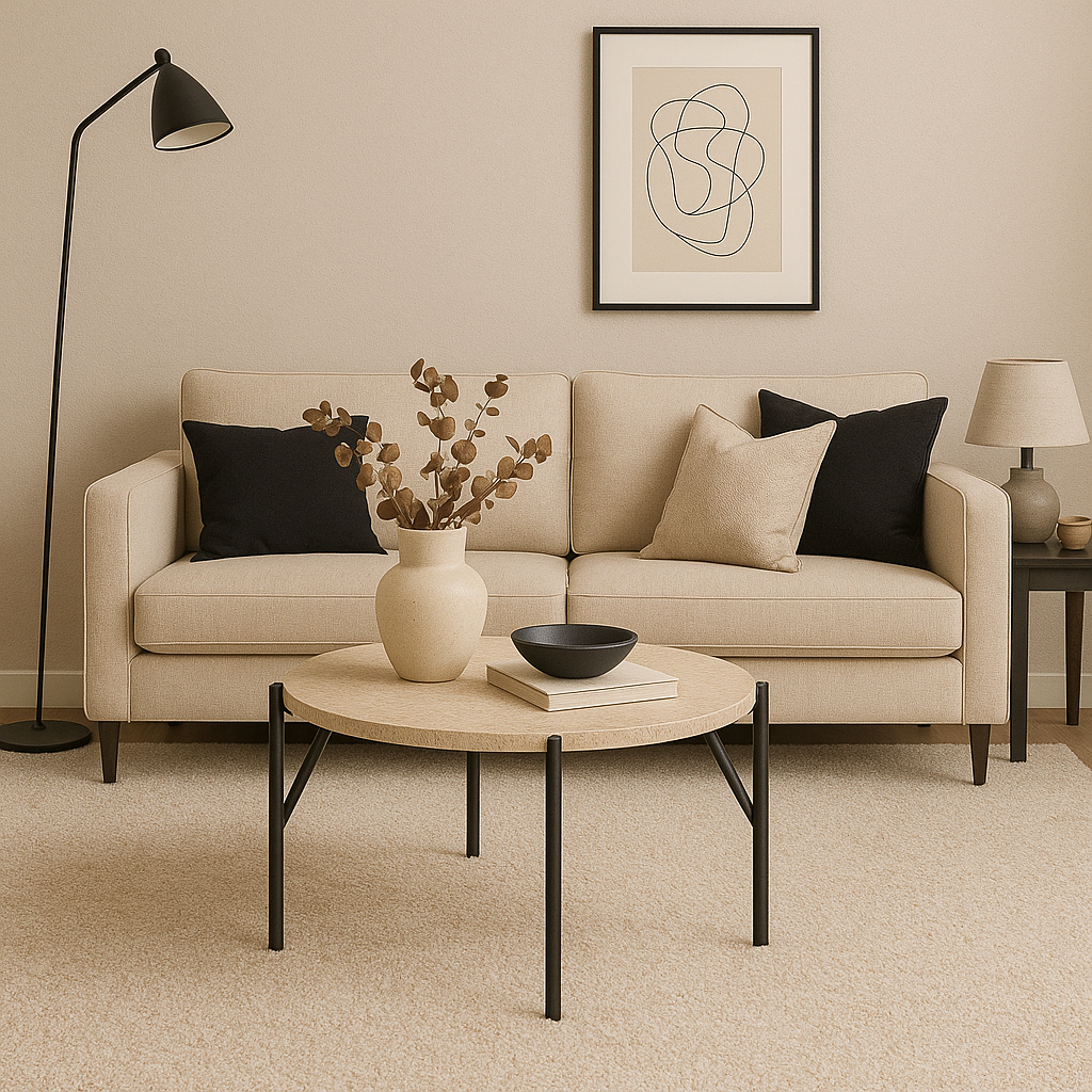 Soffbord beige stenskiva 85 cm