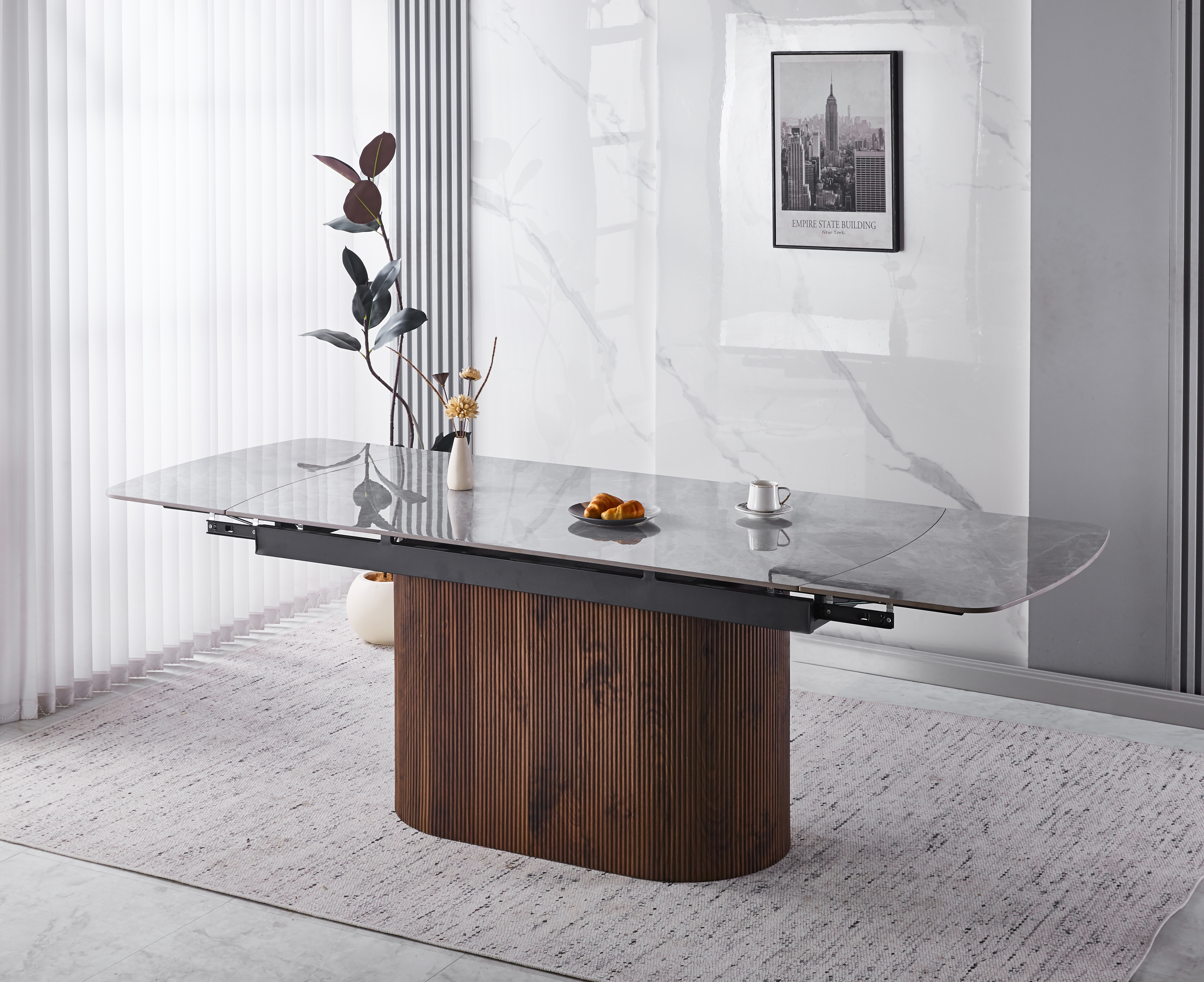 Salvador matbord 160-240 cm med gr� keramisk sten / Valn�t