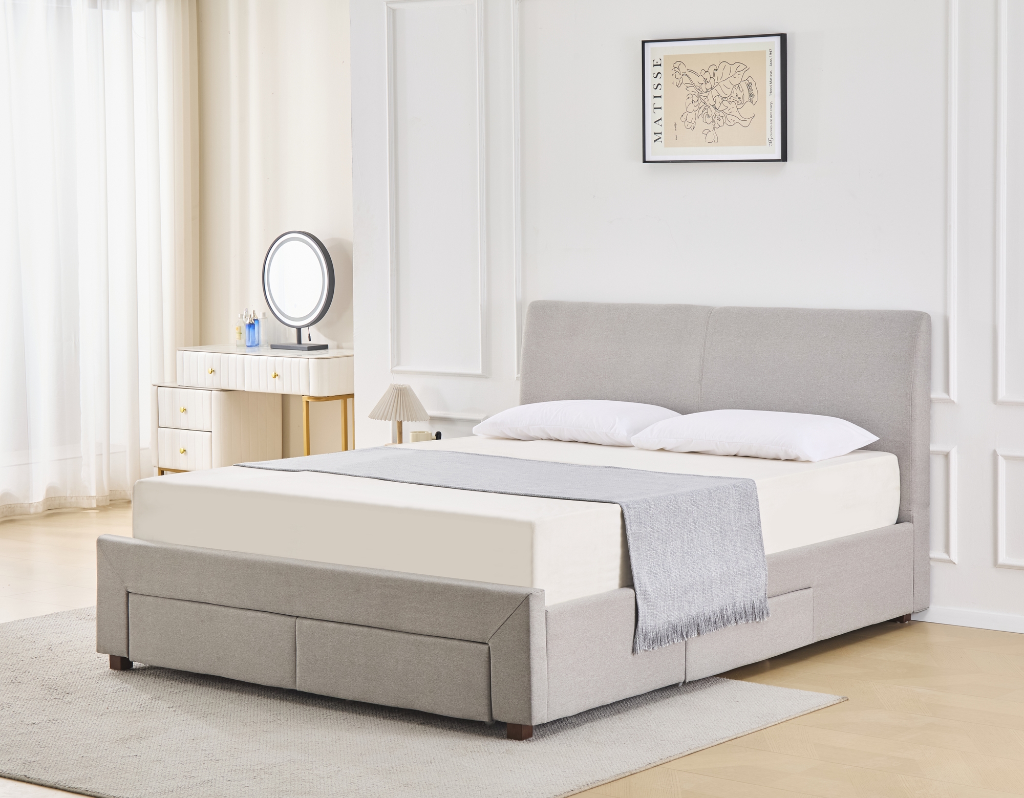 Sng med frvaring 160 x 200 cm - Gr