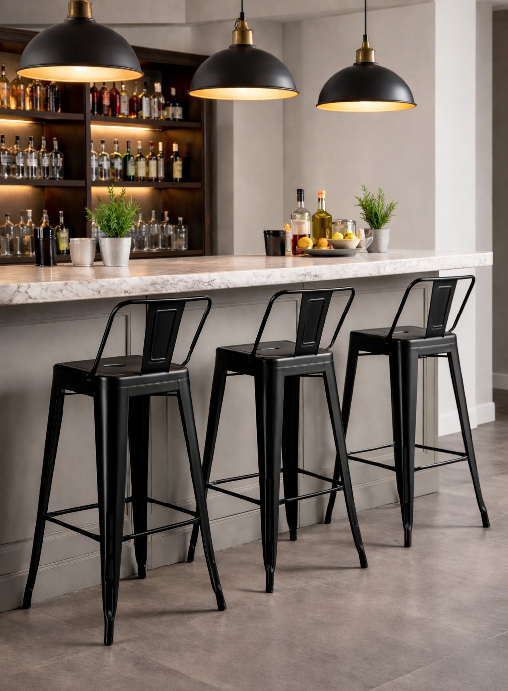 Iris barstol i svart metall - Sitth�jd 76 cm