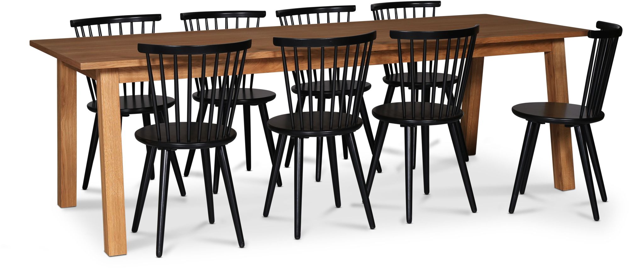 Saltsj� matgrupp 240 cm inkl 8 st svarta pinnstolar Castor - Oljad ekfan�r