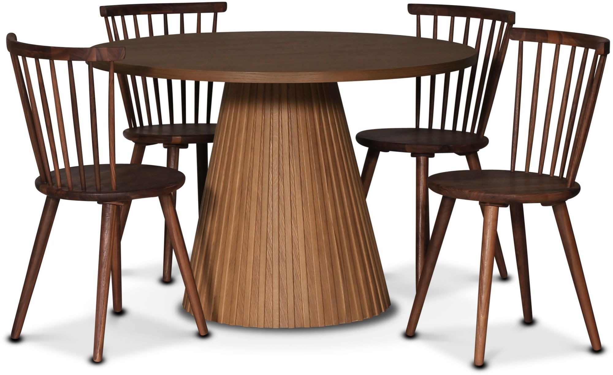 Cleo matgrupp runt 110 cm inkl 4 st Pinnstol Castor - Mörk ekfanér Cleo matgrupp runt 110 cm inkl 4 st Pinnstol Castor - Mörk ekfanér