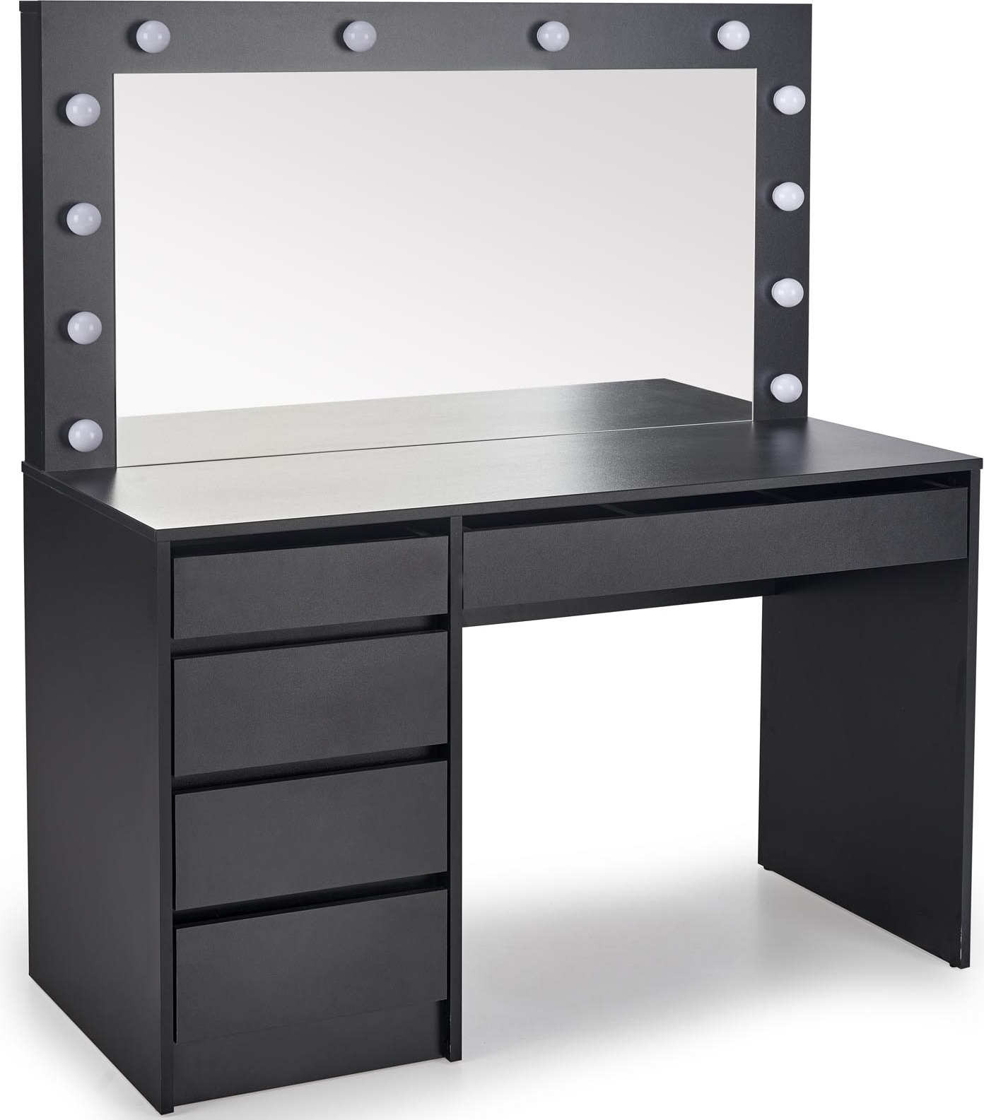 Facada svart sminkbord med spegel och LED-belysning