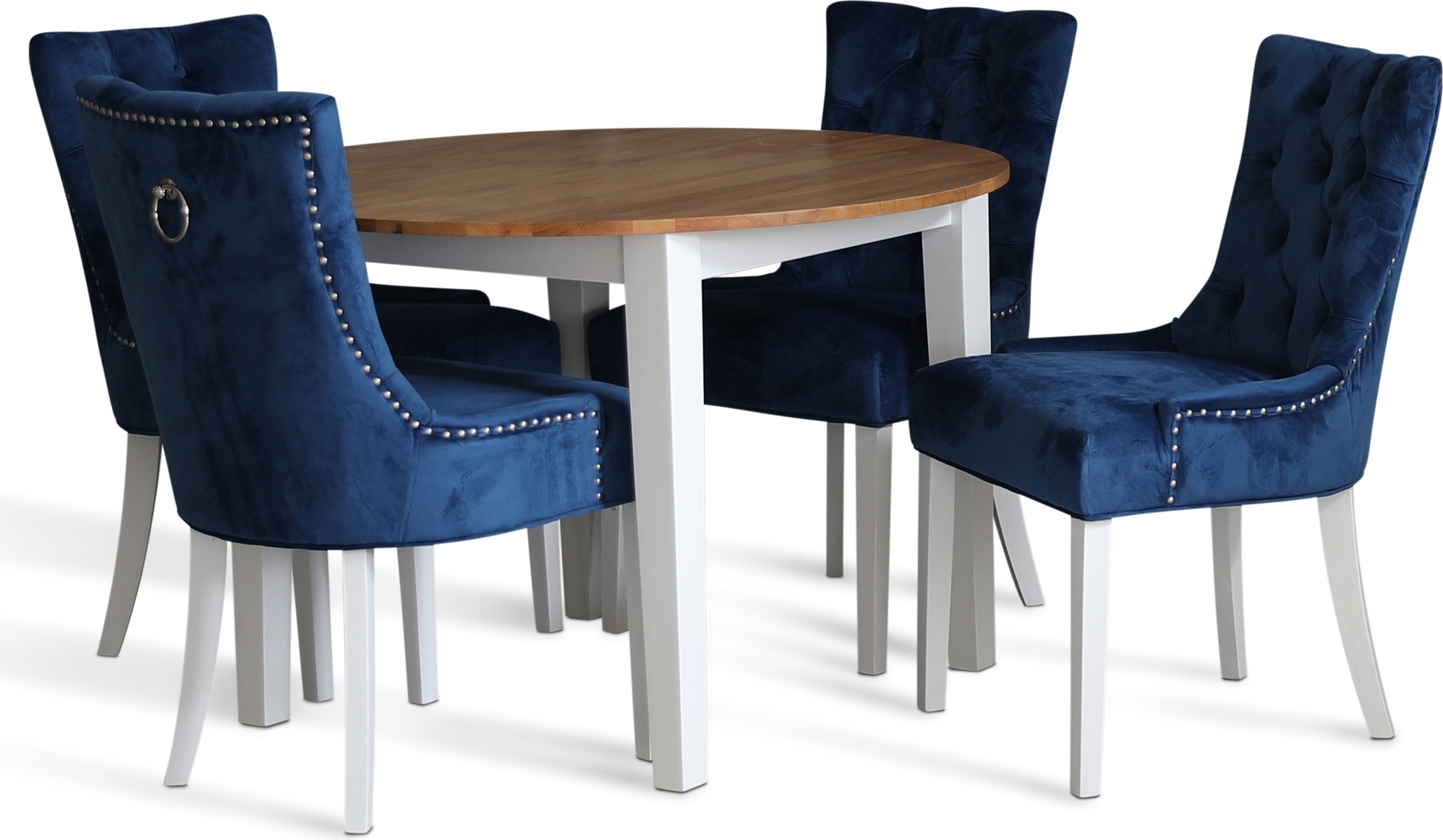 Dalsland matgrupp: Runt bord i Ek / Vit med 4 st Bl�a Tuva stolar