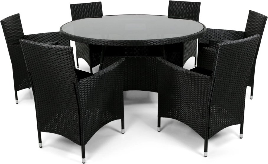 Brantevik utegrupp, runt bord med 6 st stolar - Svart konstrotting