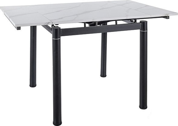 Matbord f�rl�ngningsbart 80x80 cm + 51 cm - vit marmor / Svart