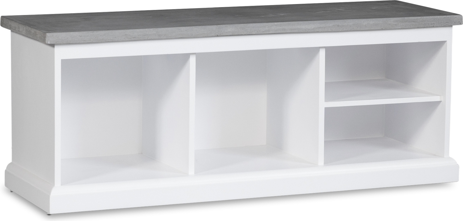 Hugo vit sittb�nk med cement + M�beltassar